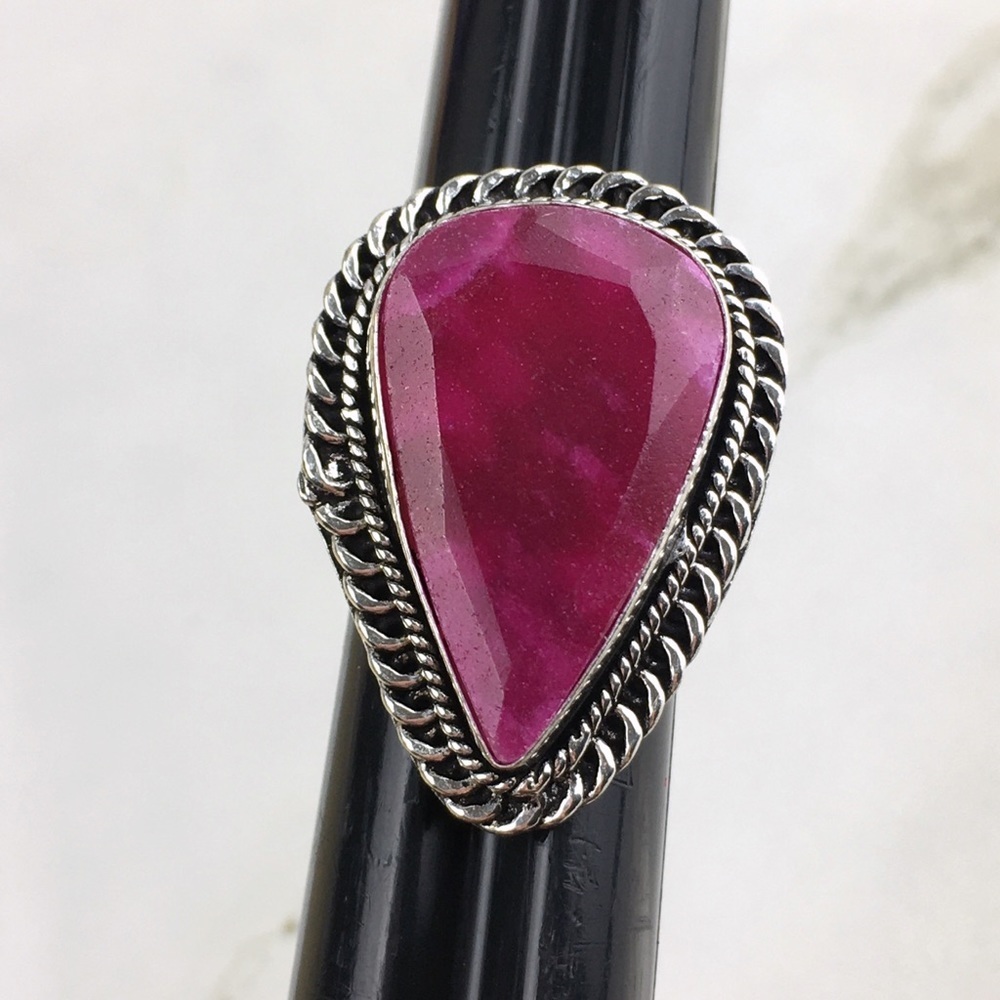 New Cherry Ruby Enhanced Stone Silver Overlay Rin… - image 3